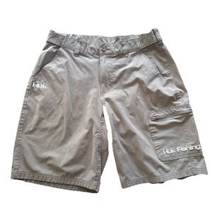 Huk Fishing Cargo Shorts Men Large Gray Utility Performance 10 Inseam